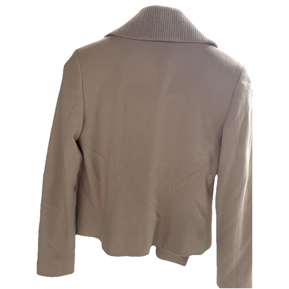 Ann Taylor Moto Jacket Women 8 Tan Wool Blend Full Zip Asymmetrical Biker Crop - Picture 7 of 8